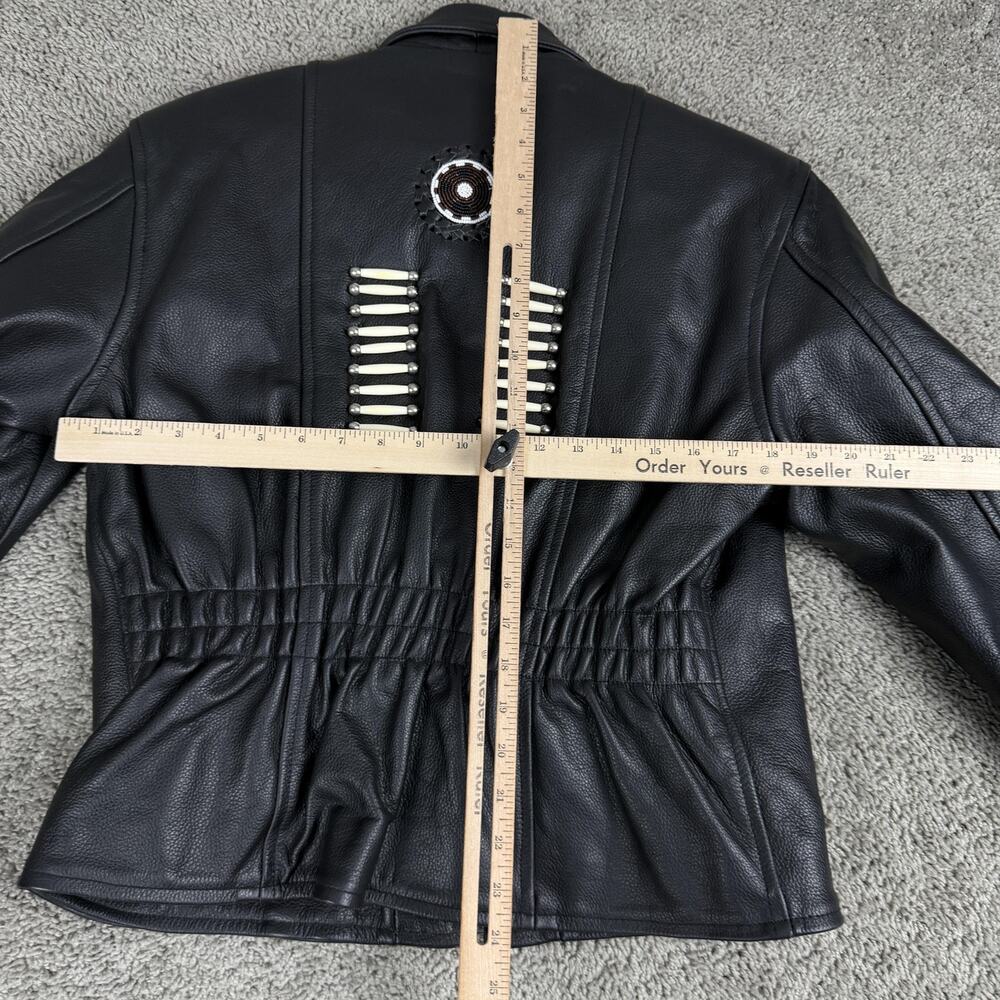 Jim Leather Jacket Womens Large Black Western Bone Bead Biker Motorcycle Zip - Picture 8 of 11